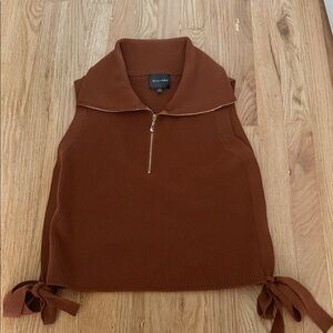 Size S Line & Dot Rust Brown Sleeveless Zip Collared Knit Top